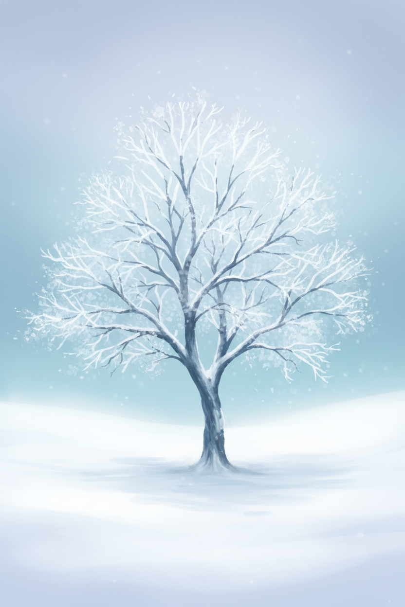 서리 낀 가지가 있는 눈 덮인 겨울 나무 일러스트.