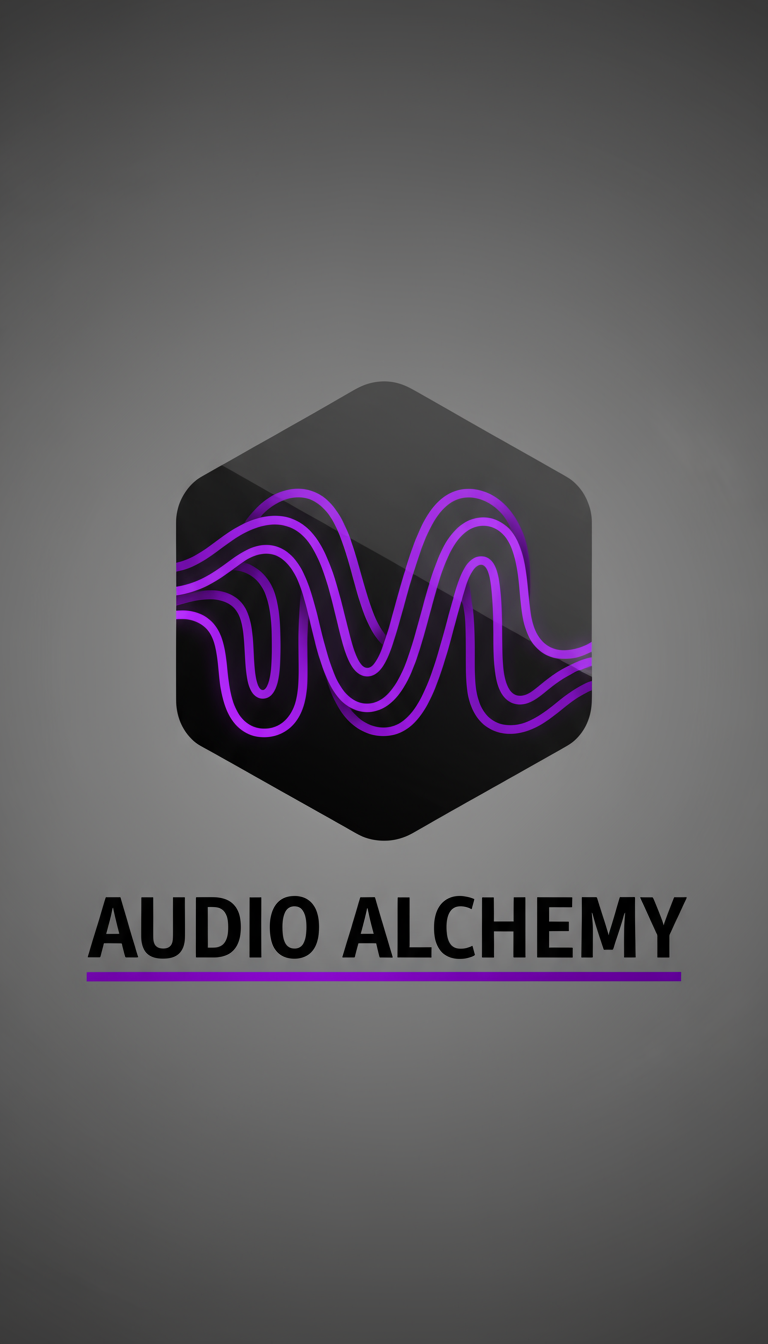 스타일리시한 사운드 웨이브가 'M'을 형성하는 음악 프로듀서를 위한 역동적이고 현대적인 로고, 검정색과 보라색.