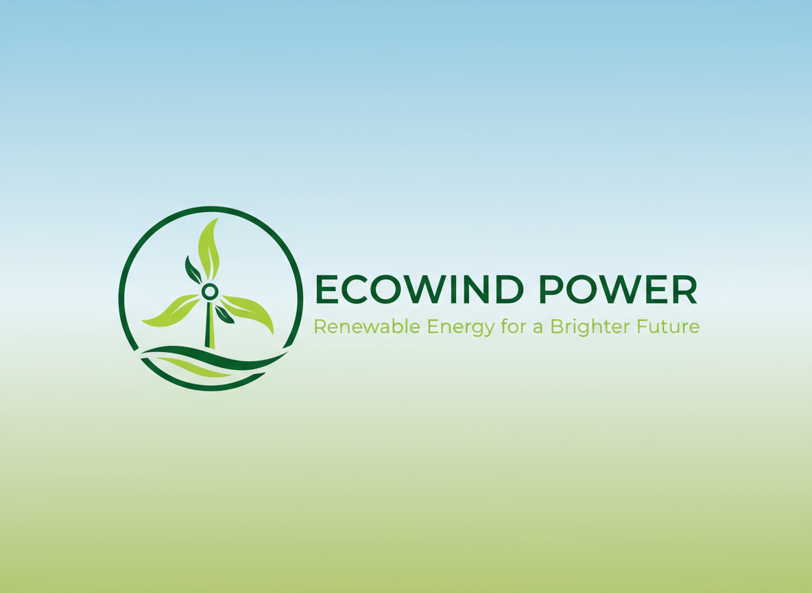 녹색과 흰색의 스타일화된 풍력 터빈 아이콘 지속 가능한 에너지 회사 로고.