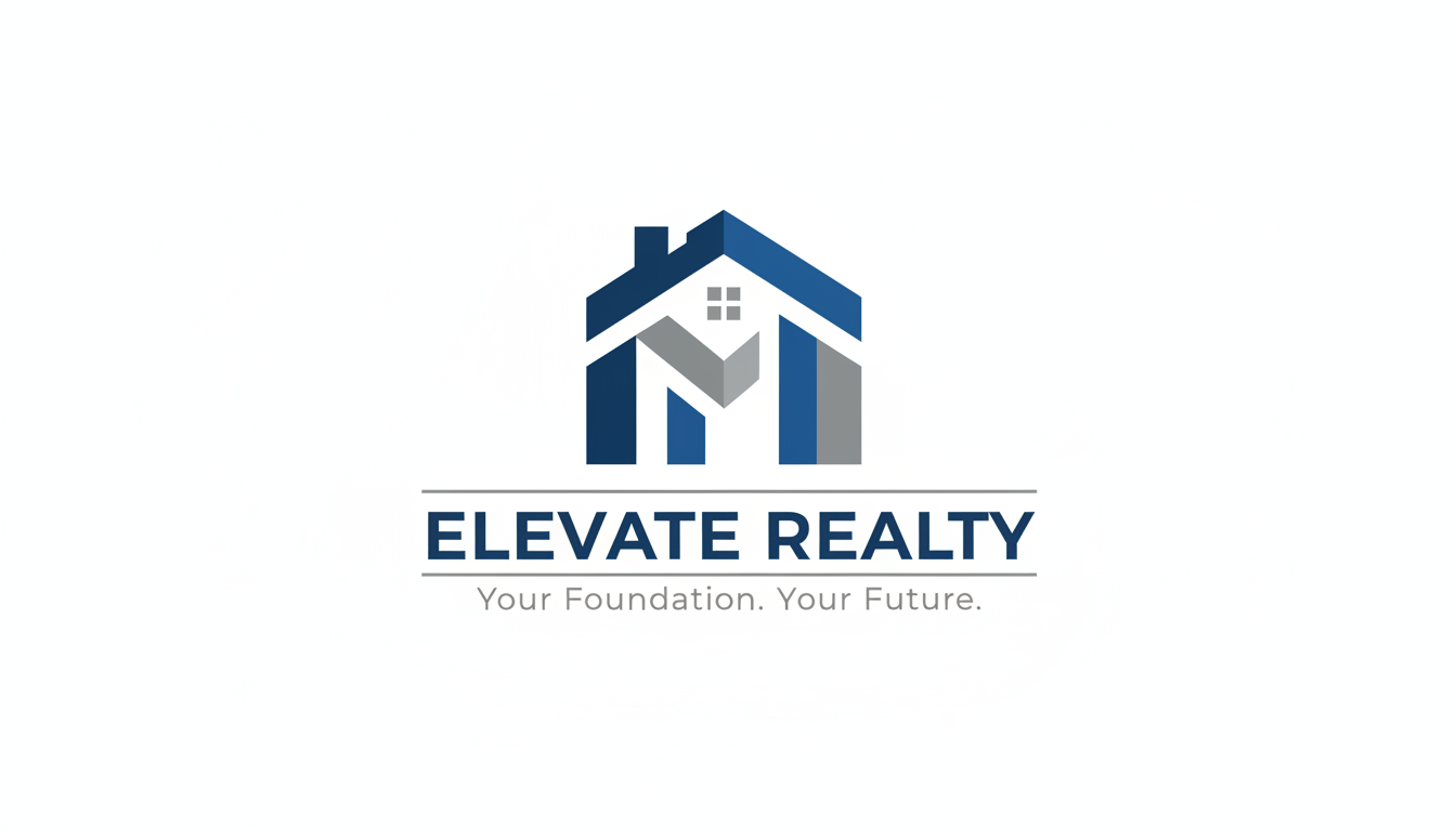 파란색과 회색의 지붕선과 통합된 추상적인 집 아이콘 부동산 회사 로고.