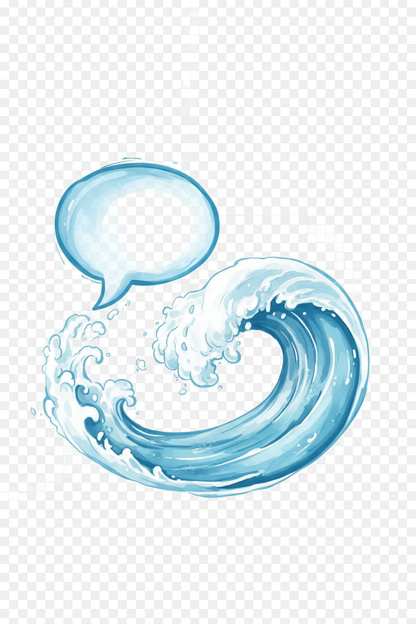 투명한 배경에 하늘색과 흰색 음영으로 물결 모양으로 부드럽게 변하는 예술적인 말풍선.