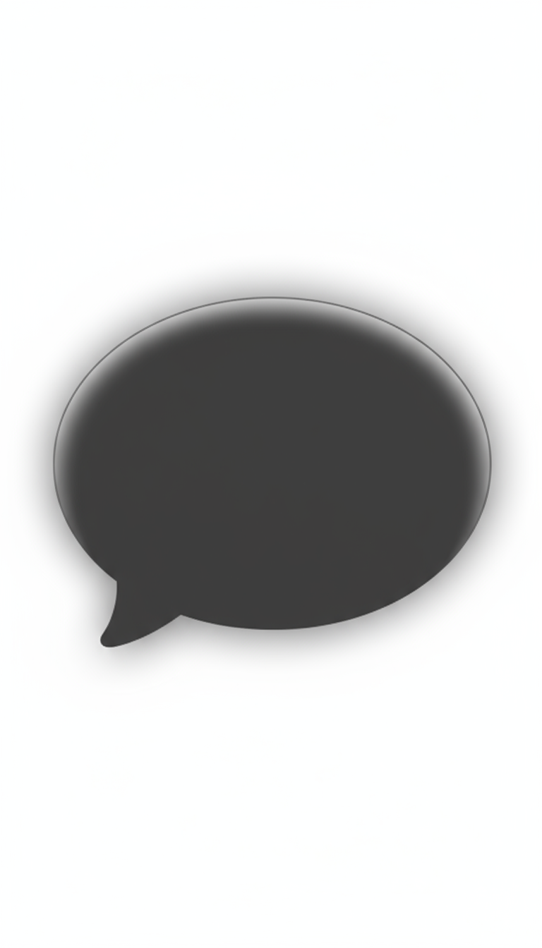 어두운 모드 짙은 회색 말풍선, 미묘한 내부 발광, 투명한 배경.
