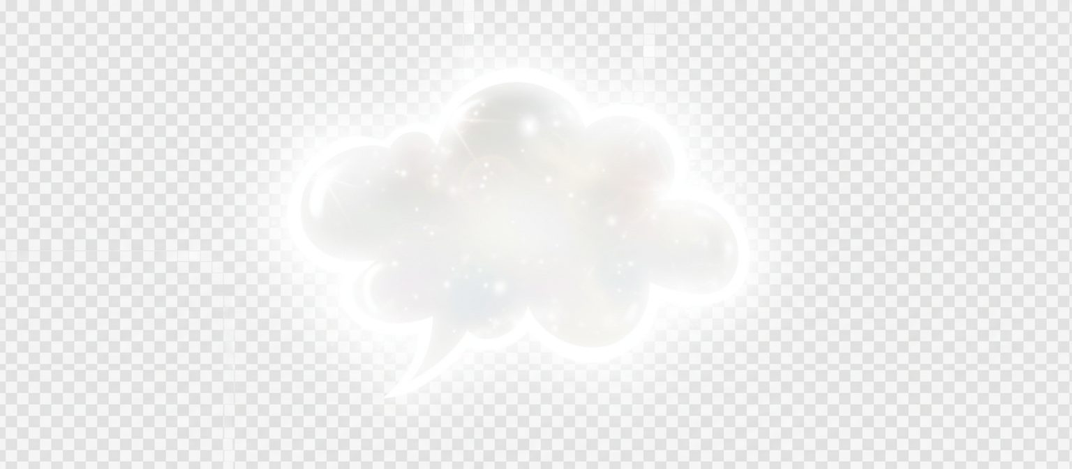 부드러운 흰색 빛과 흐림 효과가 있는 영롱하게 빛나는 말풍선, 투명한 배경.