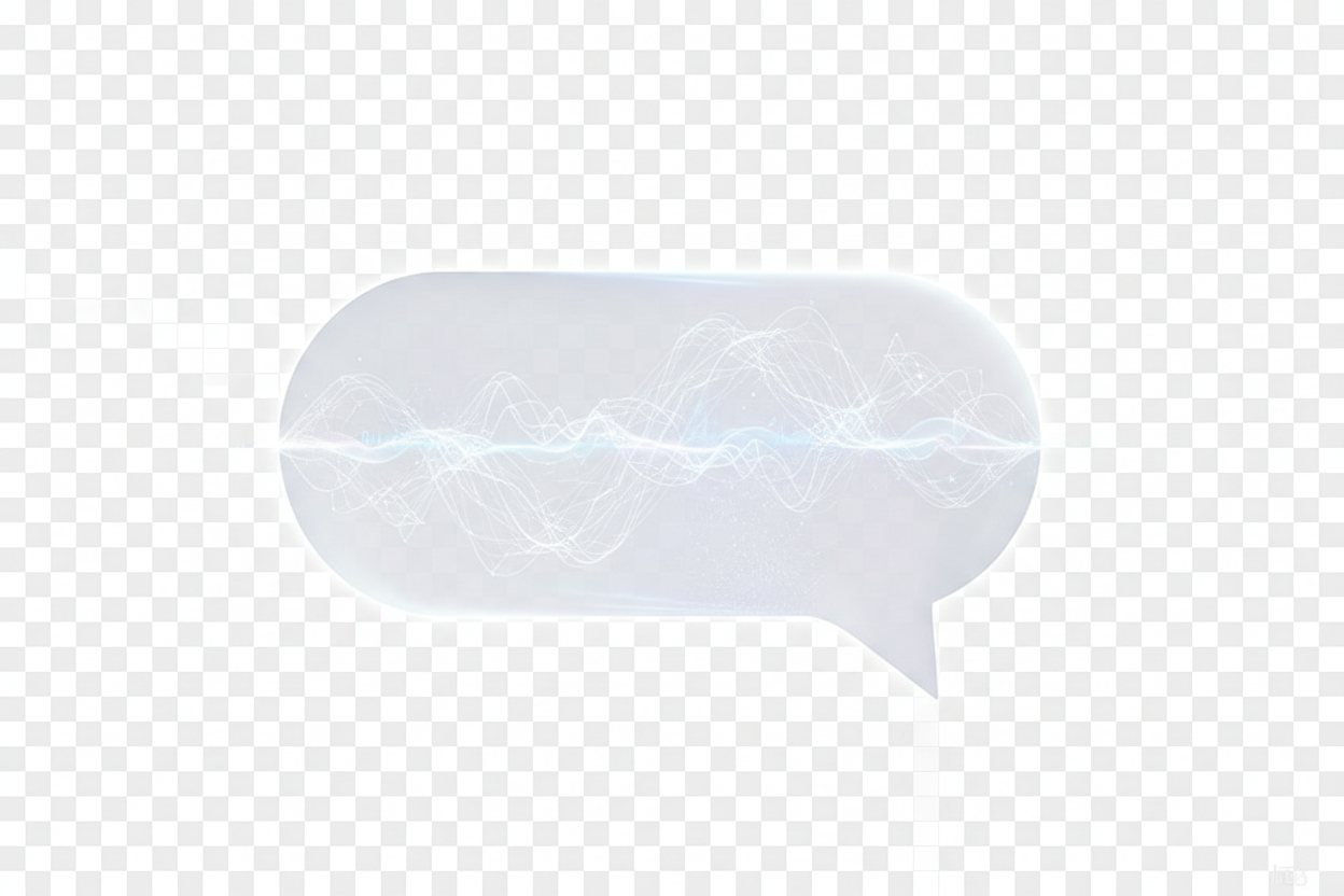 옅은 회색의 반투명한 말풍선이 미묘한 음파 패턴으로 형태를 이루어 청각적 요소를 암시한다.