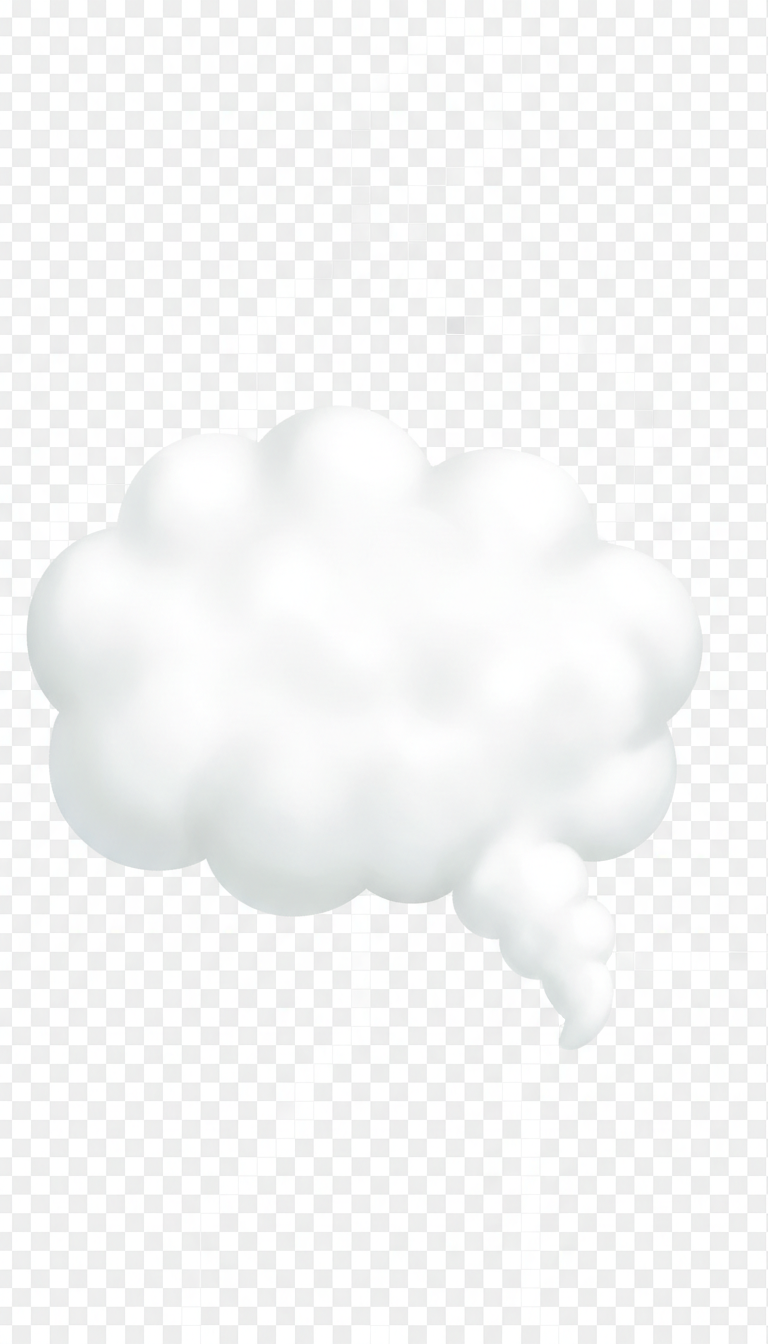 부드러운 만화 스타일의 푹신한 흰색 구름 모양 말풍선, 투명한 배경.