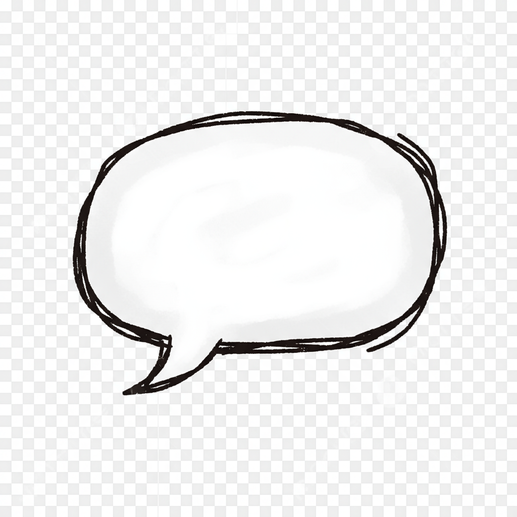 손으로 그린 스타일의 말풍선, 미묘한 종이 질감, 투명한 배경.