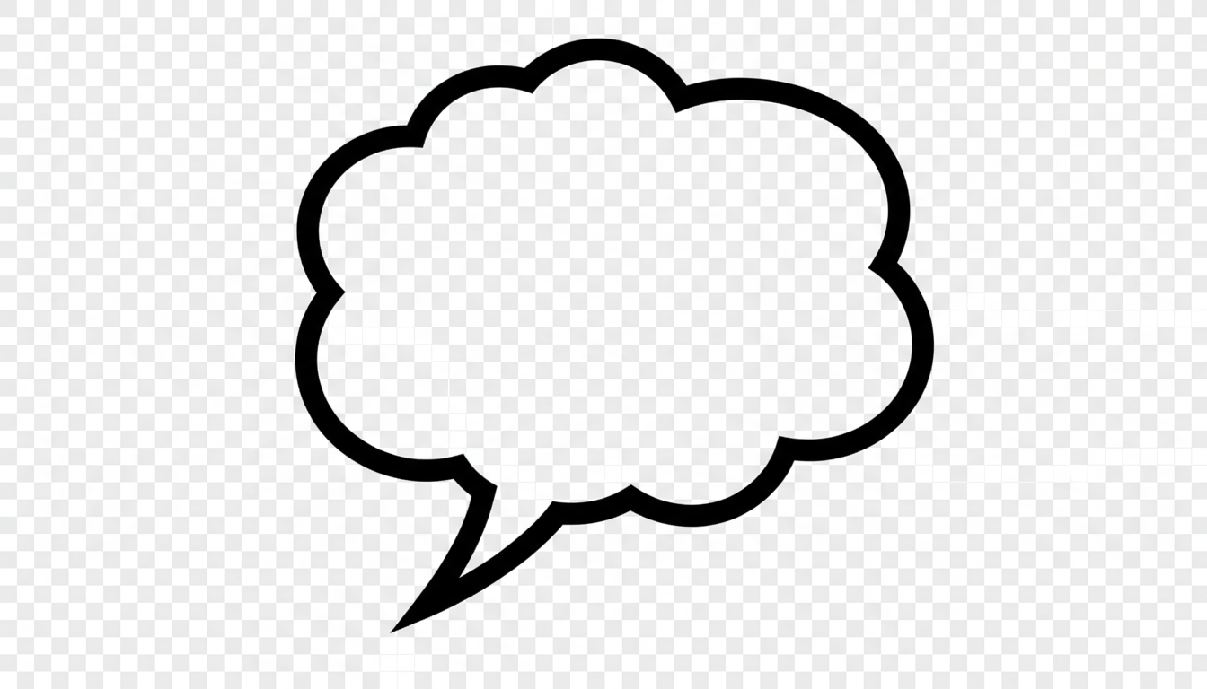 투명한 배경에 굵은 검은색 테두리가 있는 고전적인 카툰 스타일의 빈 말풍선.