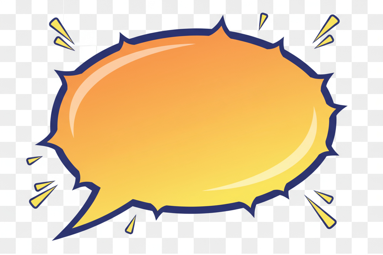 주황색에서 노란색으로 그라데이션된 만화 말풍선, 투명한 배경.