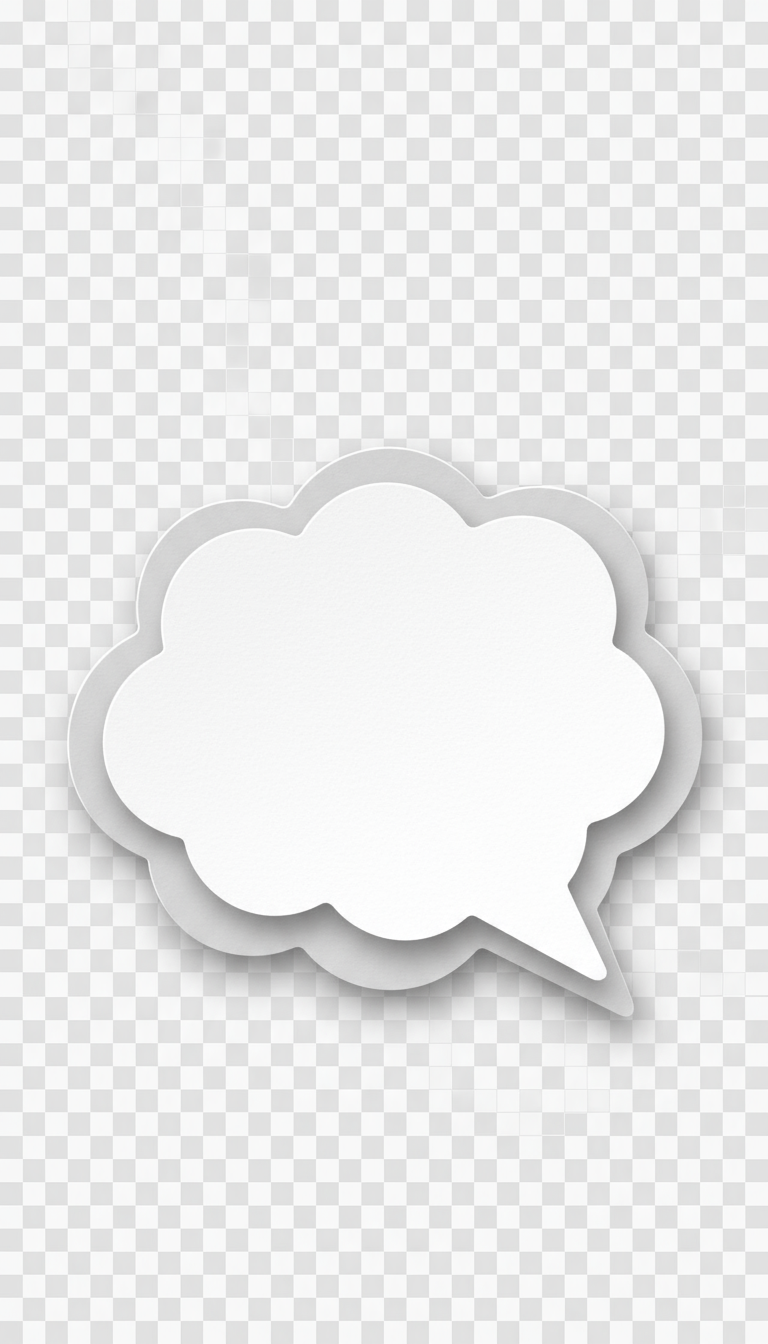 3D 종이 오리기 효과가 있는 다층 말풍선, 흰색과 연회색, 투명한 배경.