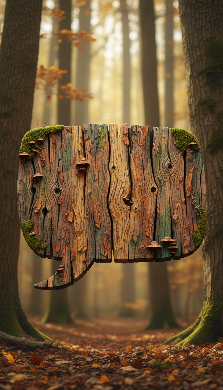 조각된 듯한 효과의 소박한 나무 질감 말풍선 일러스트.