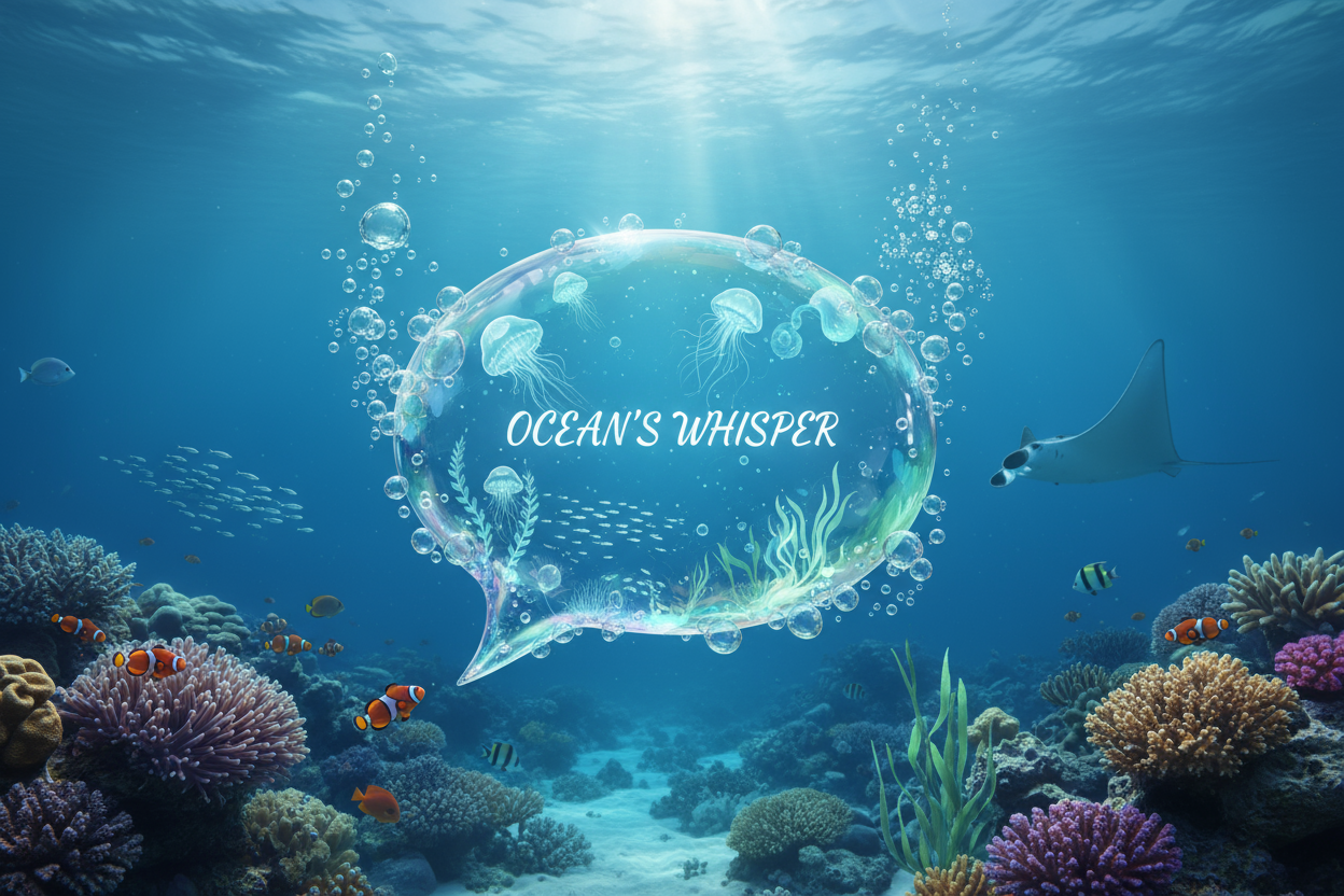 미세한 거품이 나오는 해양색의 수중 말풍선 일러스트.