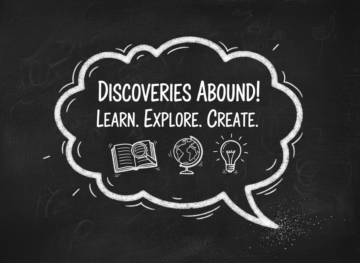 손글씨 텍스트가 있는 칠판 스타일의 교육적인 말풍선 일러스트.