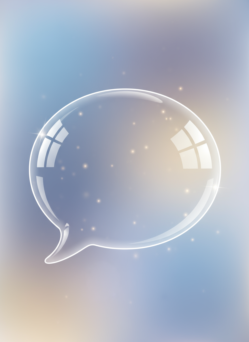 빛이 반사되는 투명하고 윤기 나는 말풍선 일러스트, 우아한 벡터 아트.