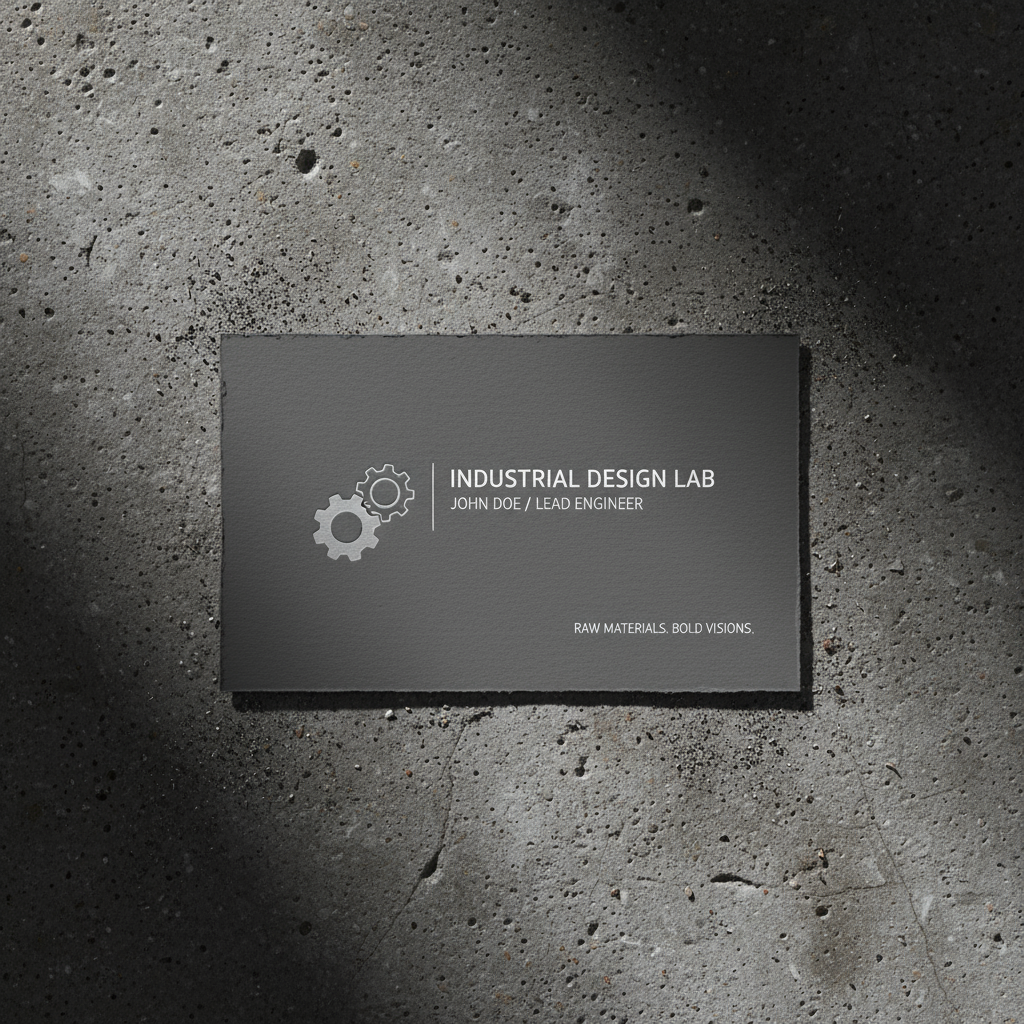 거친 질감의 콘크리트 표면에 놓인 명함 목업, 산업적이고 미니멀한 미학.