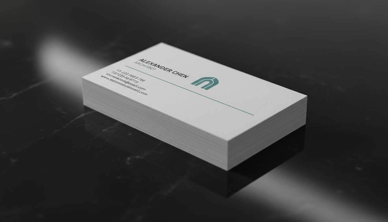 어두운 광택 표면 위에 깔끔하게 쌓여 있는 전문적인 명함 목업.