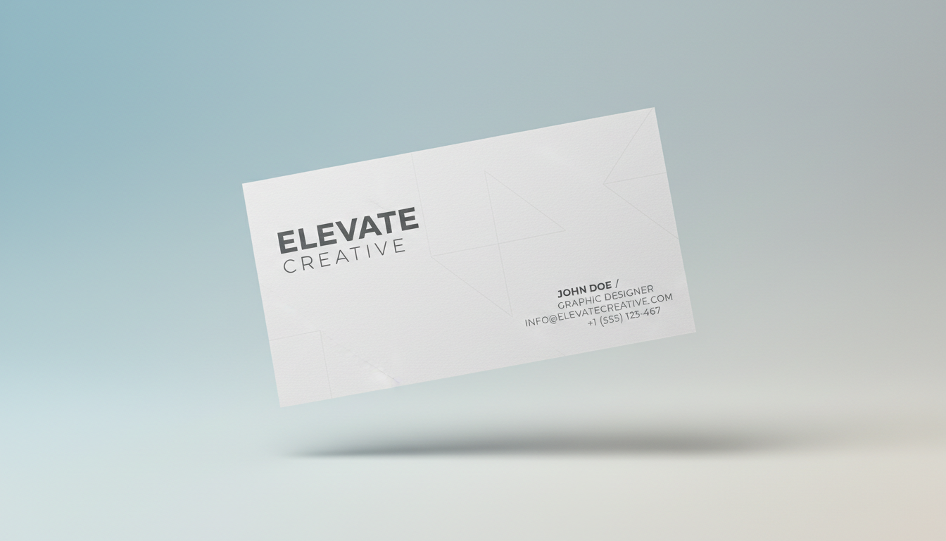 공중에 우아하게 떠 있는 명함 목업이 부드러운 그림자를 드리우고 있다.