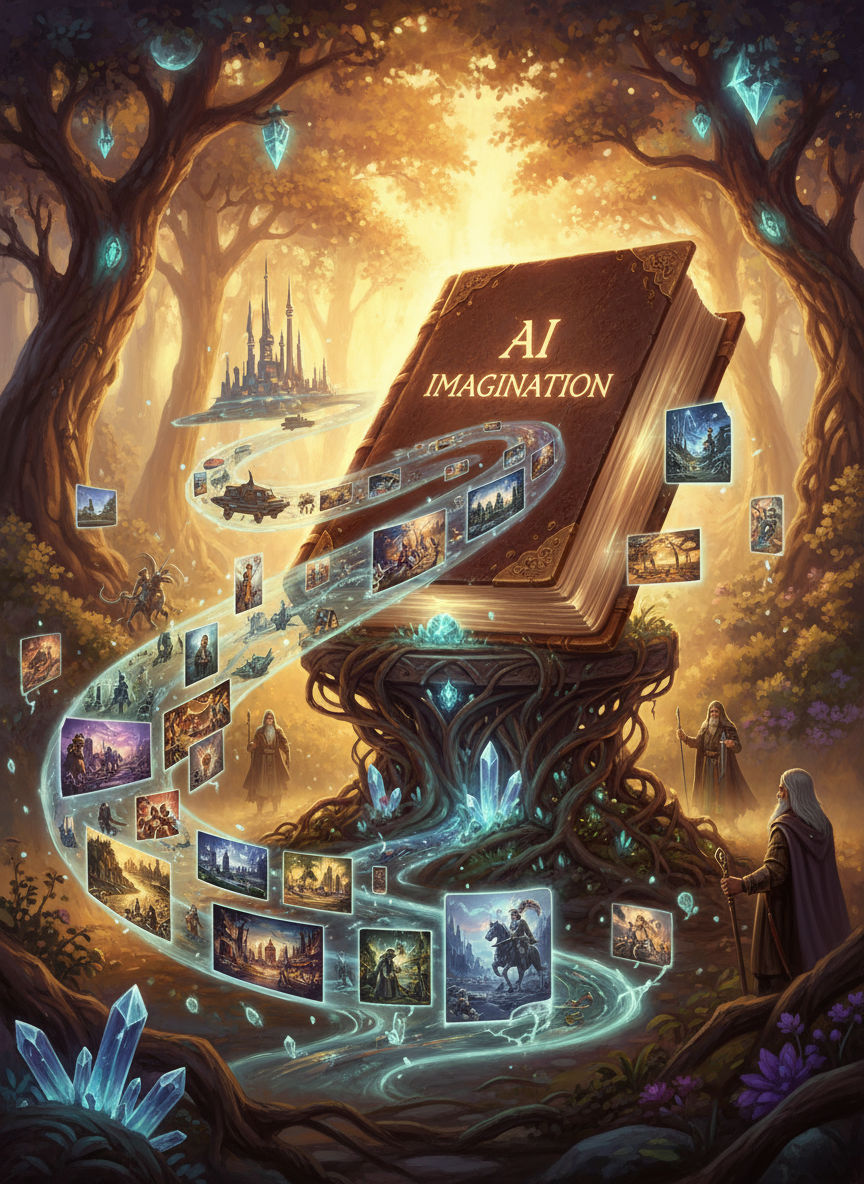 다양한 이미지를 쏟아내는 마법의 책 'AI 상상력'.