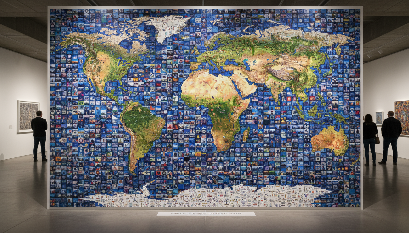 작은 AI 생성 이미지로 이루어진 생생한 모자이크.