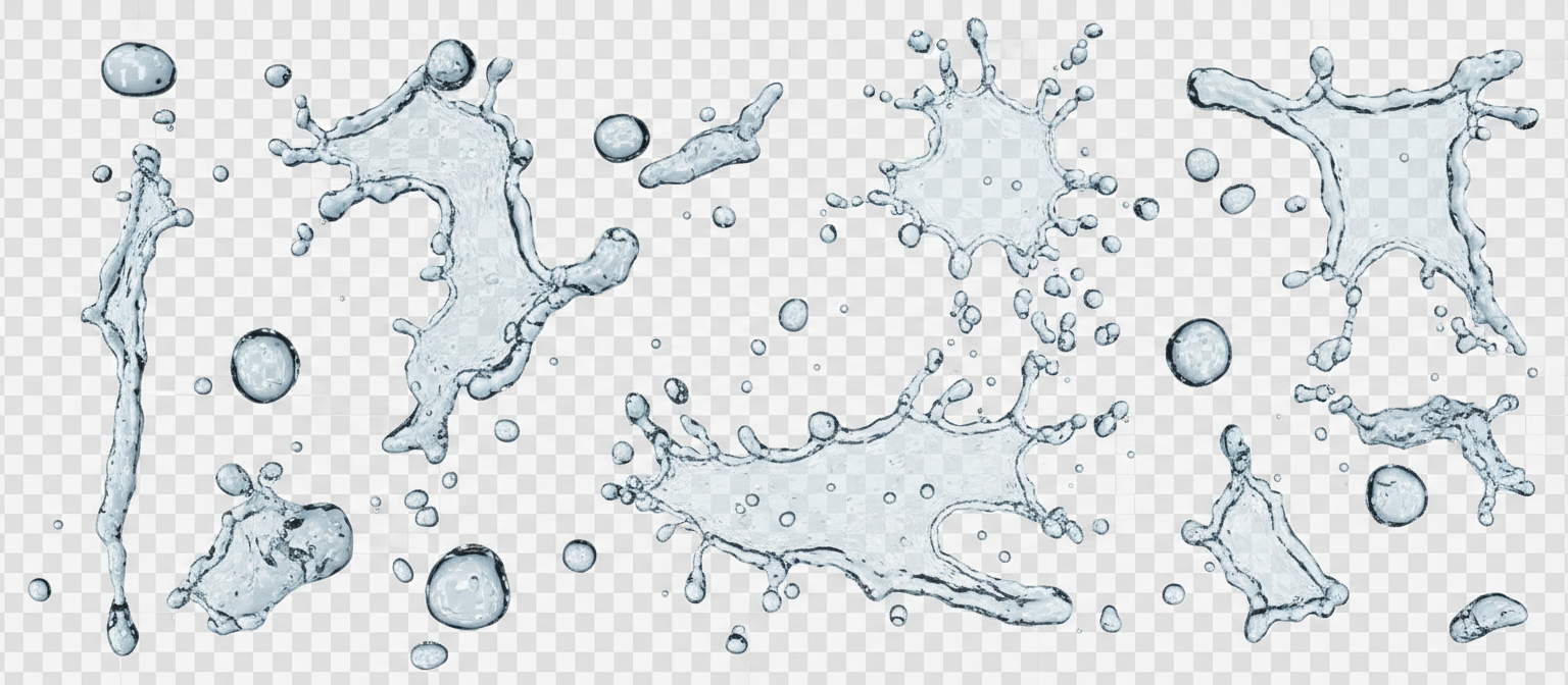 사실적인 물방울, 투명하고 반짝임, 스플래시 효과, 투명 배경, 무료 PNG 액체 요소.