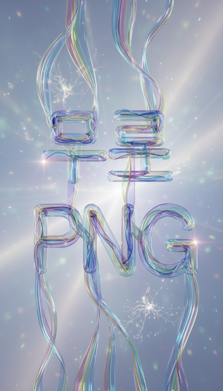 '무료 PNG'를 겹겹이 쌓인 반투명한 빛과 색으로 표현한 추상적인 디지털 아트.