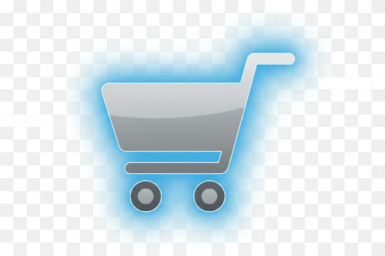 빛나는 윤곽선이 있는 세련되고 현대적인 쇼핑 카트 아이콘, 플랫 스타일, 투명 배경, 무료 PNG.