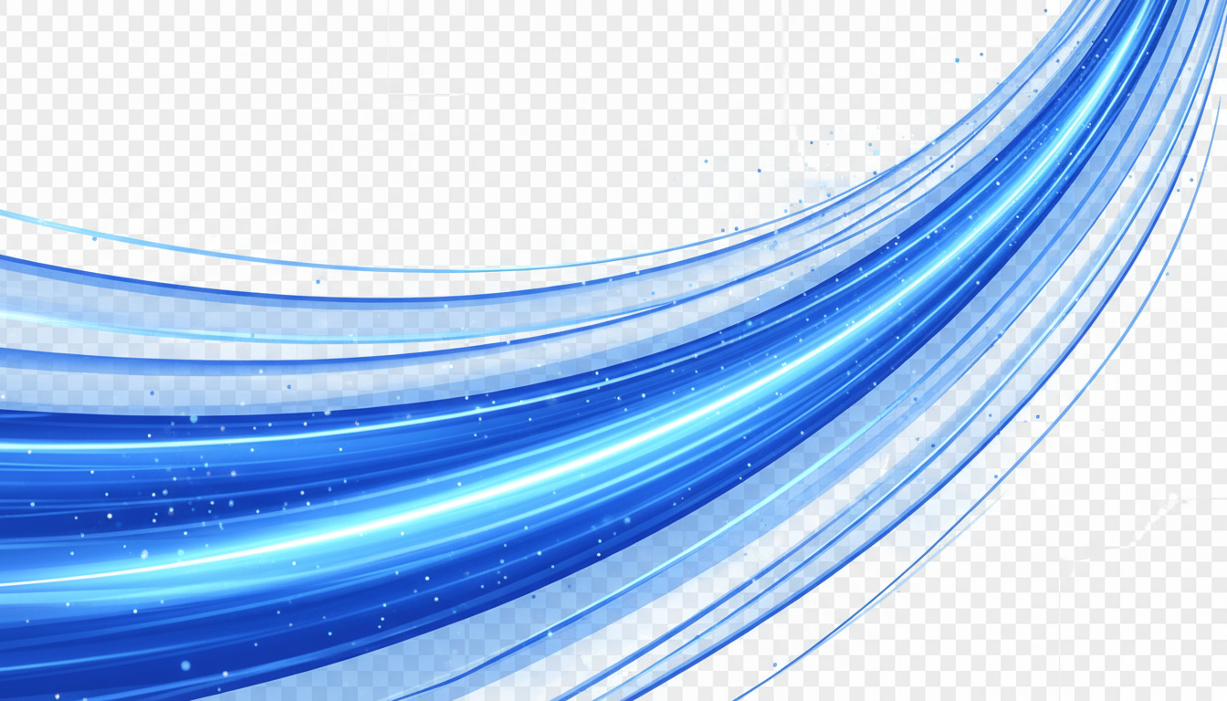 추상적인 파란색 빛줄기 효과, 역동적인 빛, 고속 느낌, 투명 배경, 무료 PNG 시각 효과.