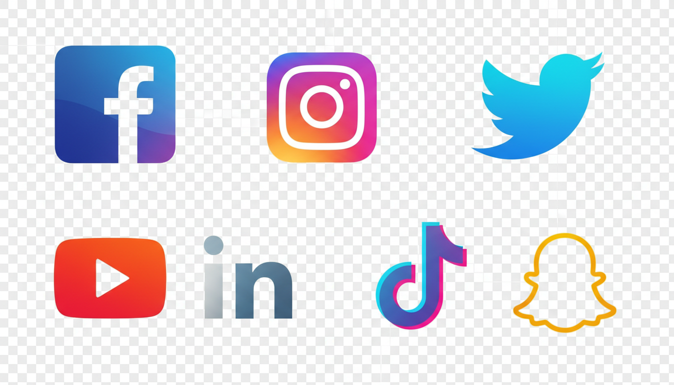 소셜 미디어 로고 (페이스북, 인스타그램, 트위터 등), 현대적인 그라데이션 버전, 투명 배경, 무료 PNG 벡터.