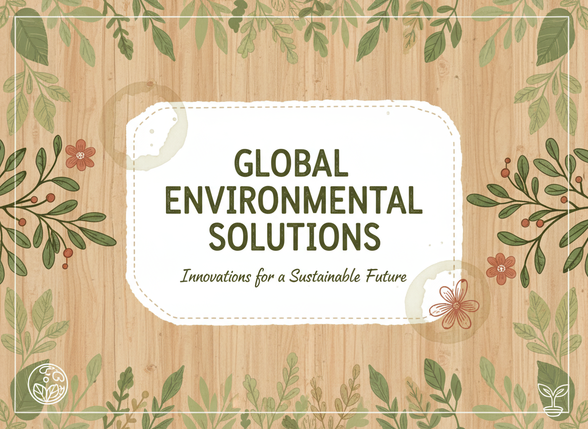 미묘한 녹색 잎 패턴, 나무 질감, 흙색 톤으로 환경 주제에 적합한 친환경 발표 템플릿.