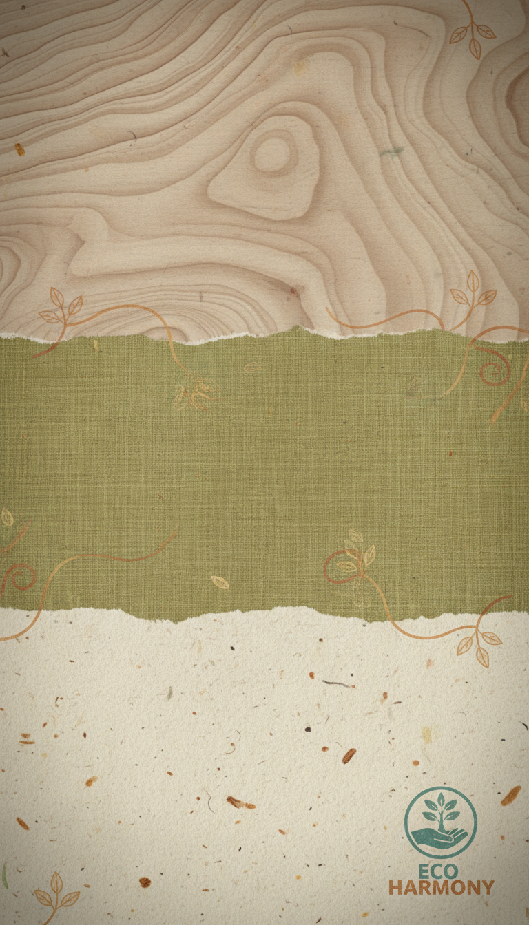 나무결, 린넨, 재생지를 닮은 질감이 따뜻하고 차분한 톤으로 표현된 지구친화적, 유기농 테마 PPT 배경입니다.