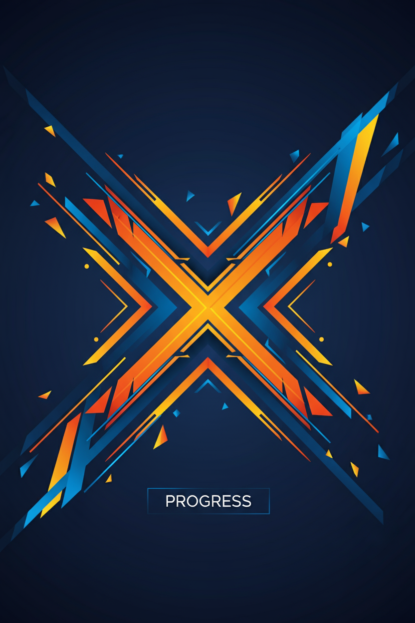 교차하는 선, 대조적인 색상(예: 주황색과 남색), 날카로운 각도로 움직임과 진전을 상징하는 대담하고 역동적인 PPT 배경입니다.