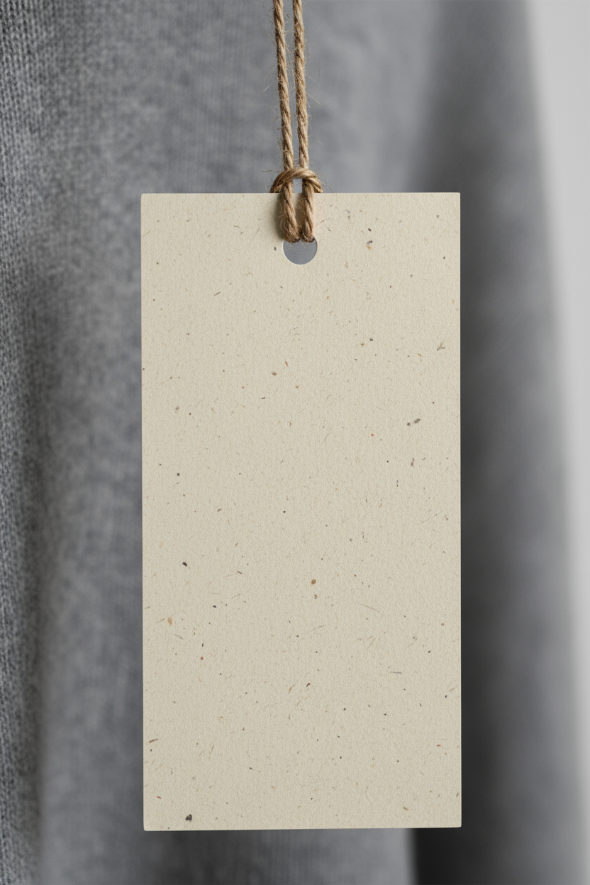 끈이 달린 빈 재활용 종이 의류 태그 목업.