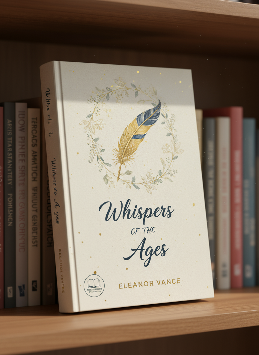 책꽂이에 세워져 있는 우아한 책 표지 목업, 배경의 책들은 부드럽게 흐려짐.