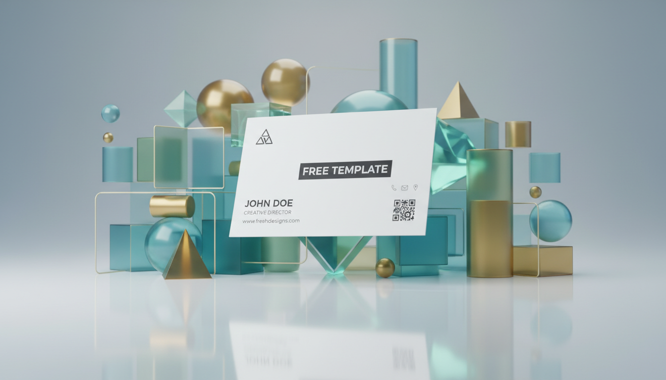 깨끗하고 추상적인 3D 환경에 떠 있는 명함 목업, 광택 마감.