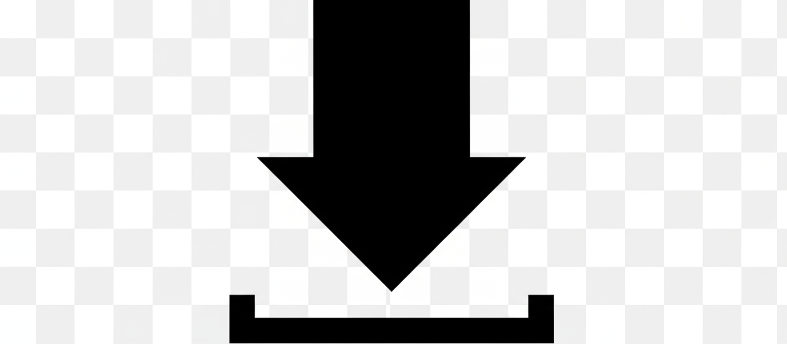 투명한 배경에 검은색 글리프 형태로 렌더링된 현대적인 기하학적 아래쪽 화살표 아이콘으로, 다운로드 또는 방향을 상징합니다.