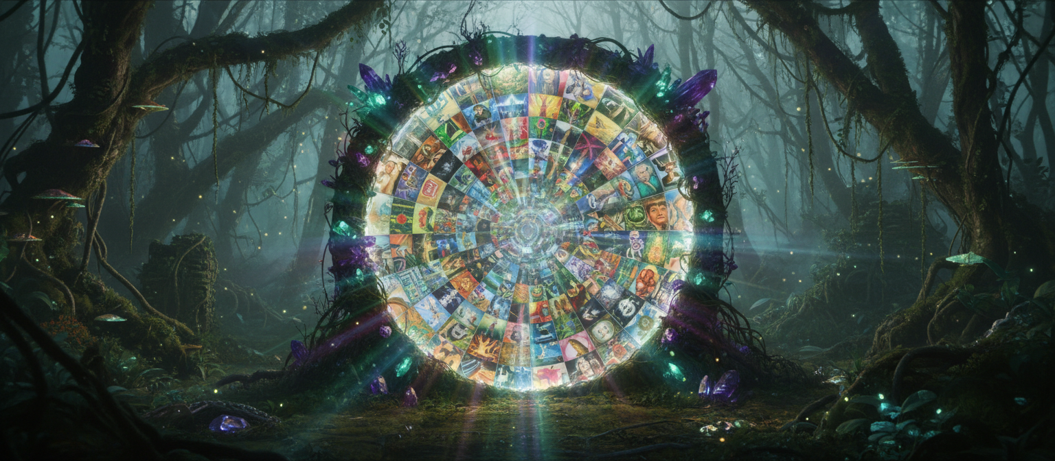 끝없는 무료 이미지의 만화경 같은 세상으로 열리는 마법의 문.