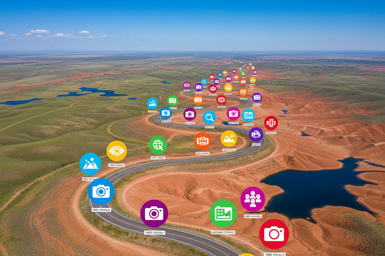 이미지 아이콘으로 표시된 경로, 무료 시각 자료 탐색 여정을 상징.