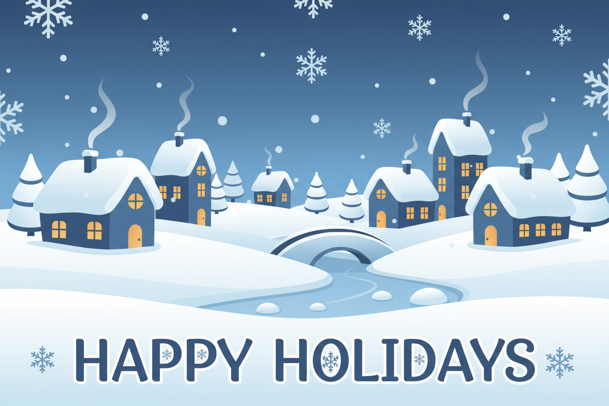 아늑한 집들이 있는 눈 덮인 겨울 마을 풍경 벡터 일러스트.