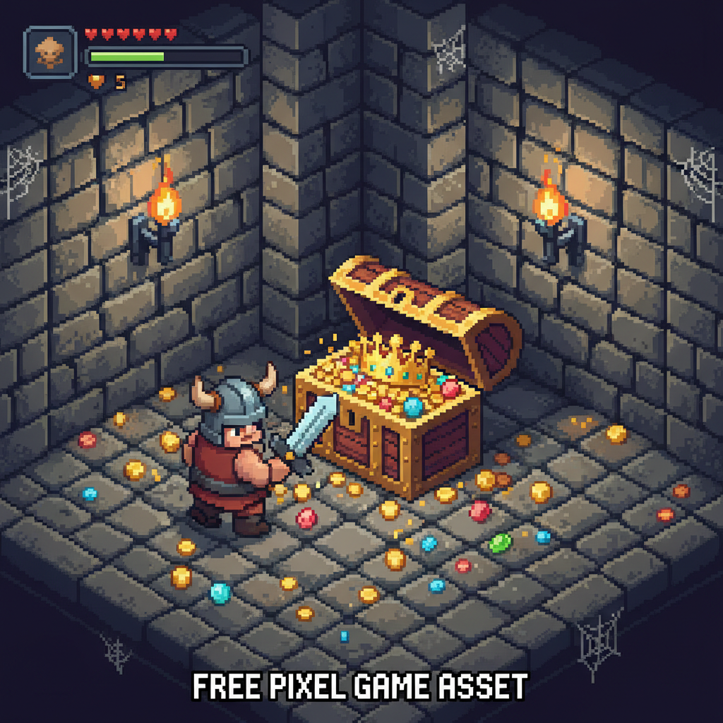 던전에 있는 8비트 비디오 게임 캐릭터의 고전 픽셀 아트 일러스트.