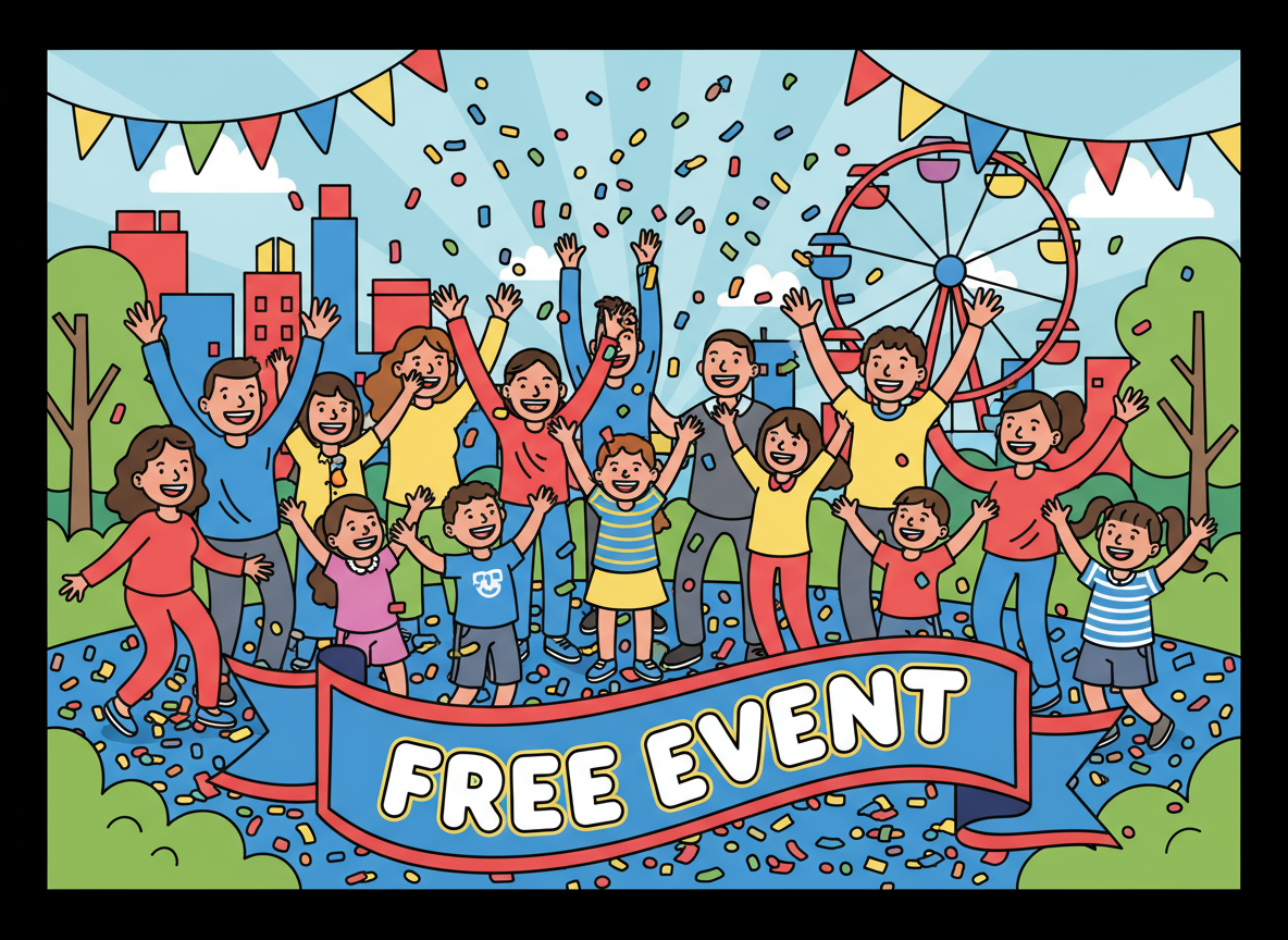 색종이 조각으로 축하하는 다양한 사람들을 그린 쾌활한 만화 일러스트.