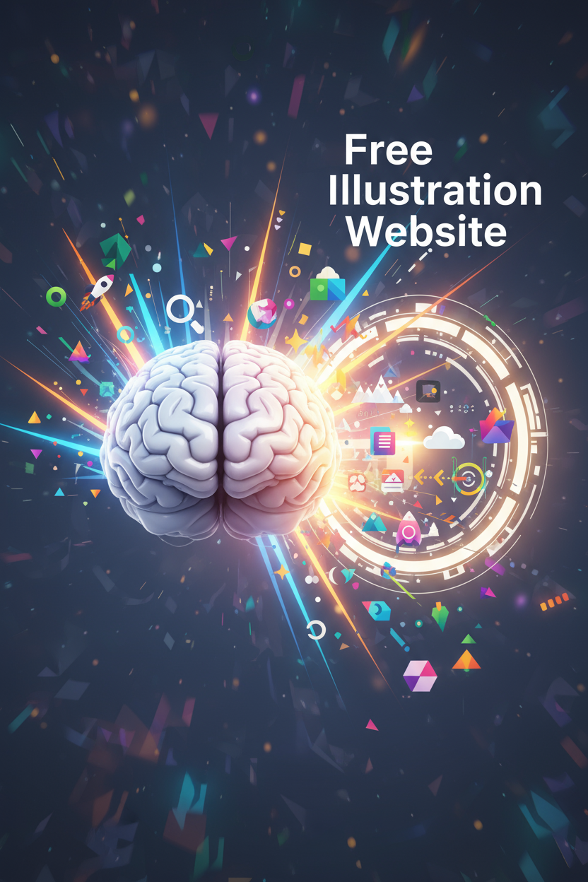 "무료 일러스트 웹사이트" 포털을 통한 창의적 영감의 추상적 표현.