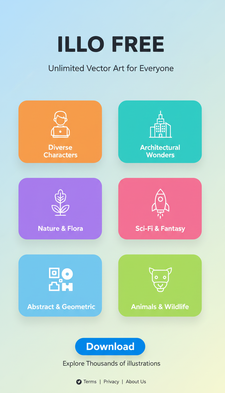 무료 일러스트 웹사이트의 미니멀리스트 랜딩 페이지.