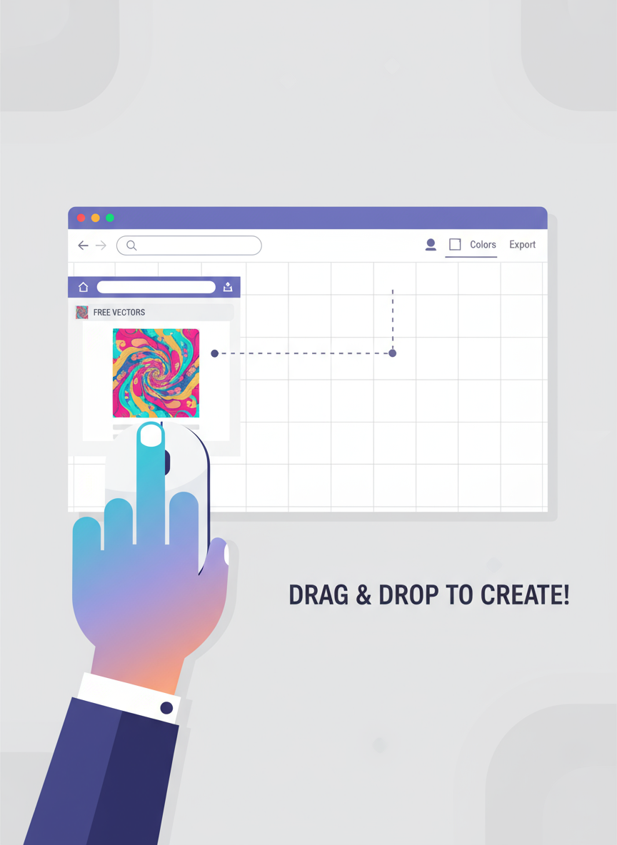 사용 용이성을 나타내는, 웹사이트에서 무료 벡터 일러스트를 쉽게 드래그하는 손.