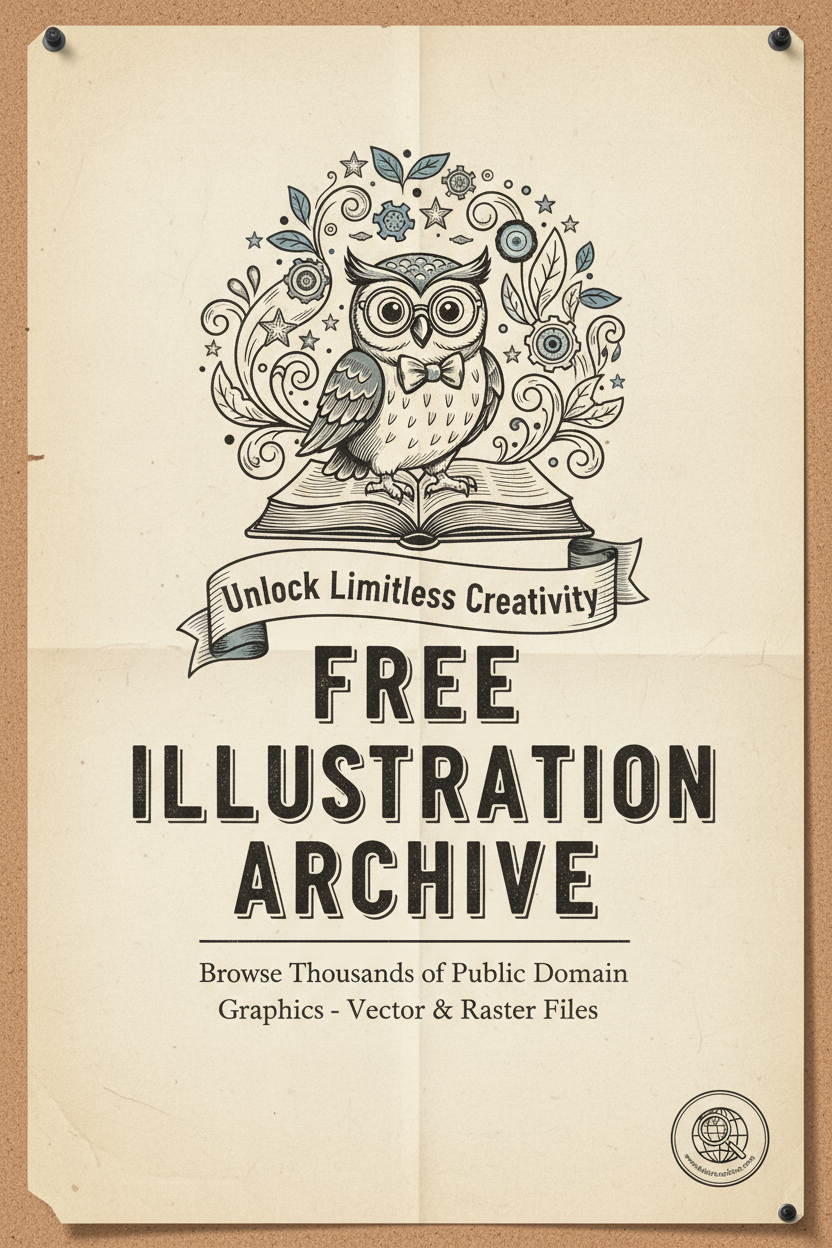 무료 일러스트 아카이브 웹사이트를 위한 빈티지 스타일 광고 포스터.