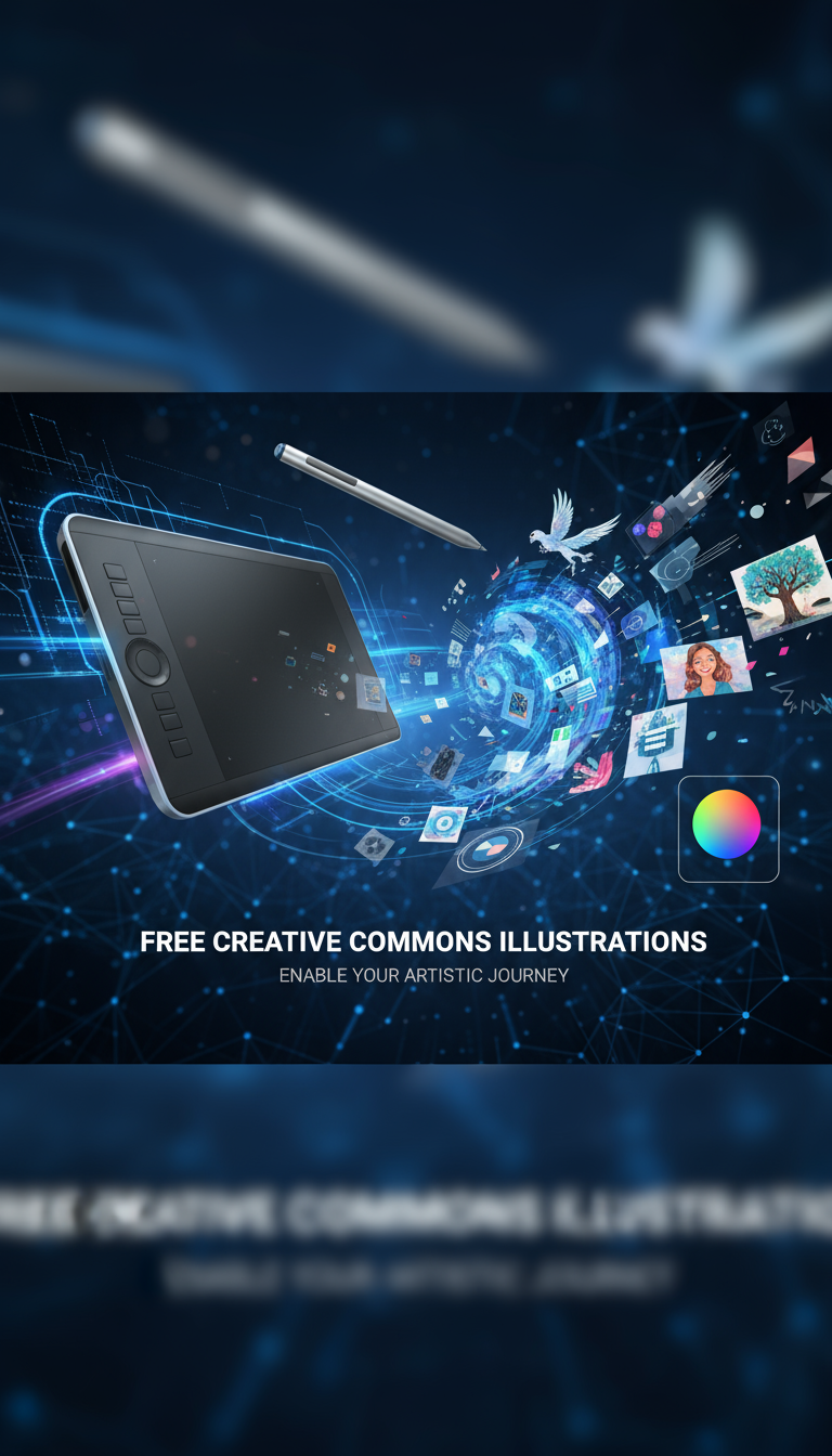 무료 일러스트 접근을 상징하며, 웹사이트 인터페이스에 통합된 디지털 아트 도구들.