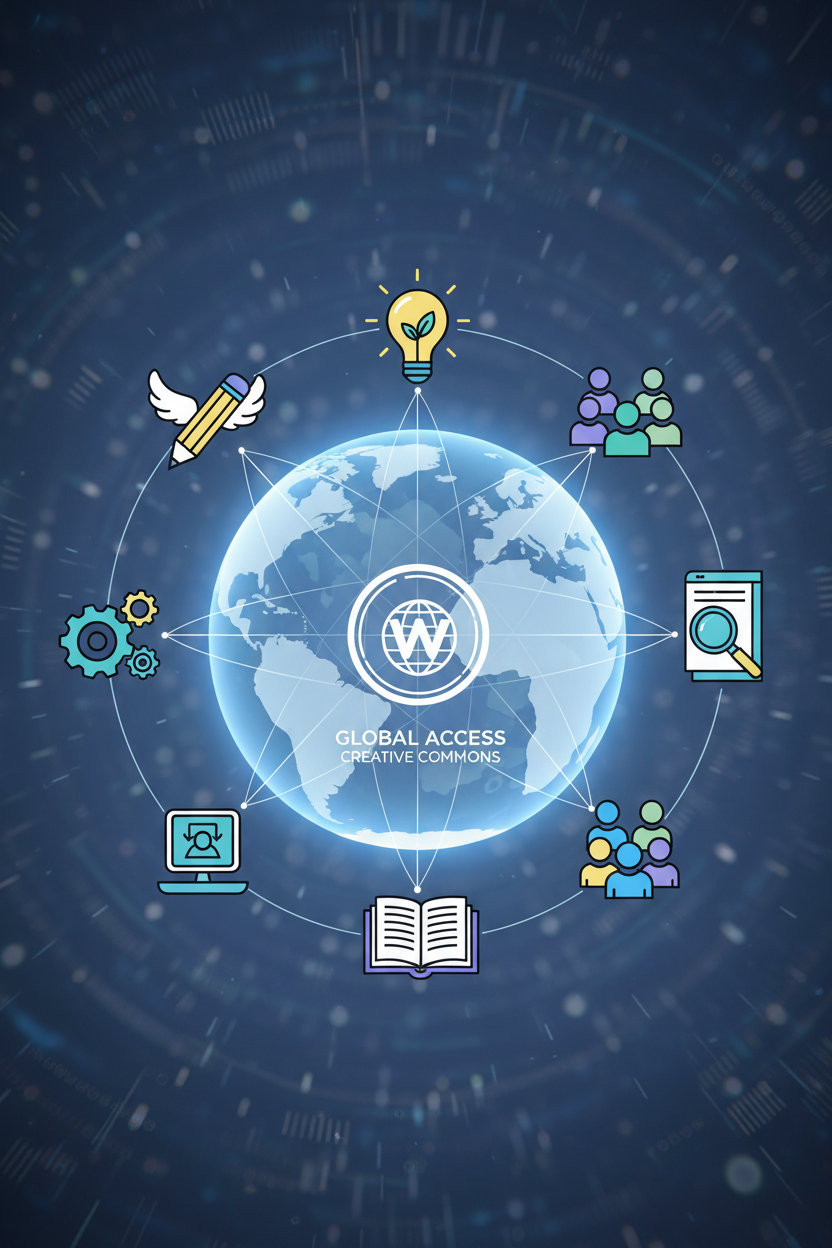 중앙 웹사이트 심볼과 연결된 다양한 무료 일러스트레이션으로 둘러싸인 지구본.