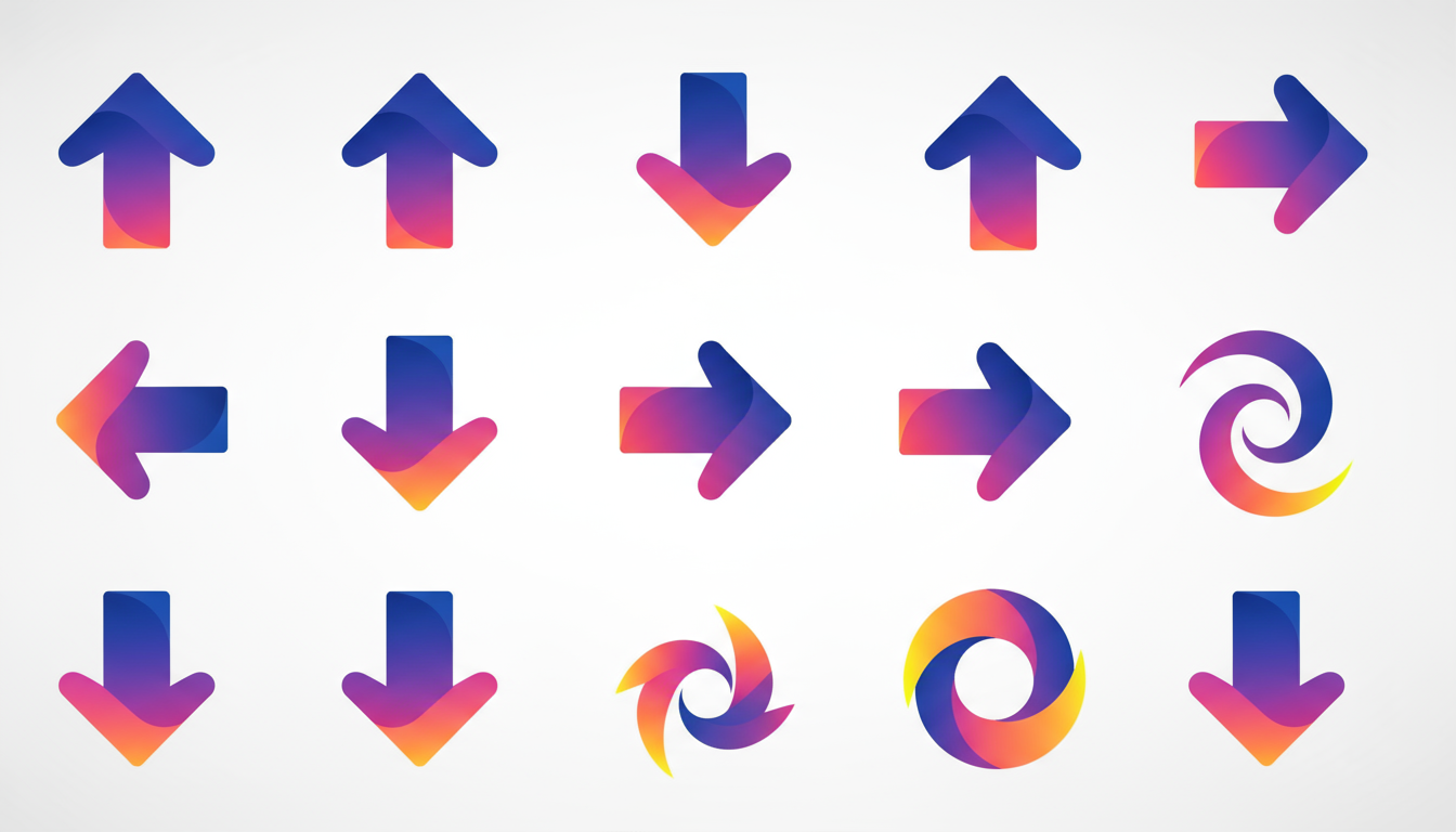 생생한 그라데이션 채우기가 있는 대담하고 기하학적인 방향 화살표 무료 아이콘.
