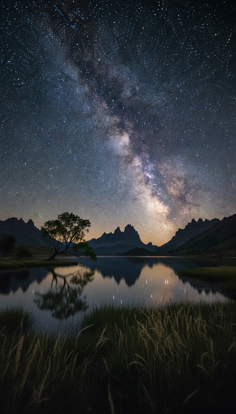 은하수가 보이는 별이 빛나는 밤하늘의 멋진 천체 사진.