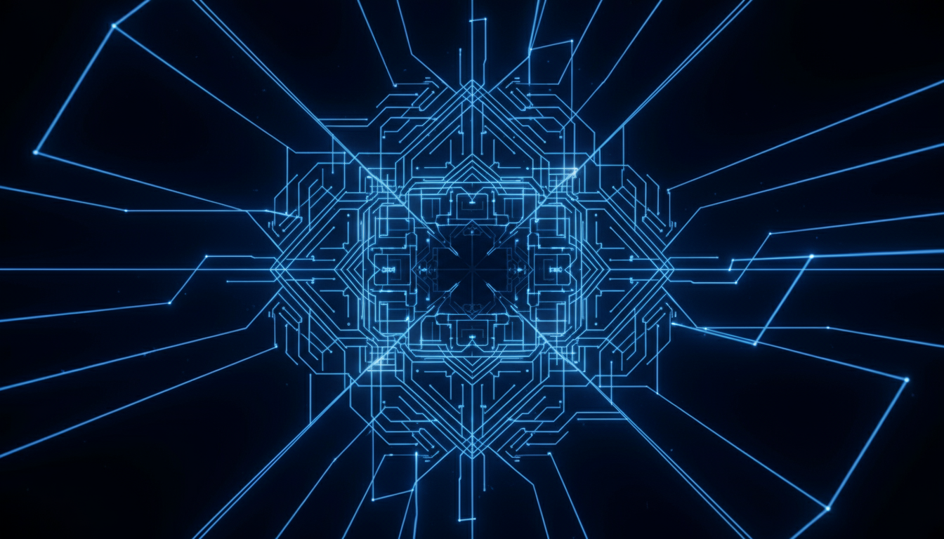 어두운 배경에 빛나는 미래 지향적인 그리드 패턴, 디지털 바탕화면.