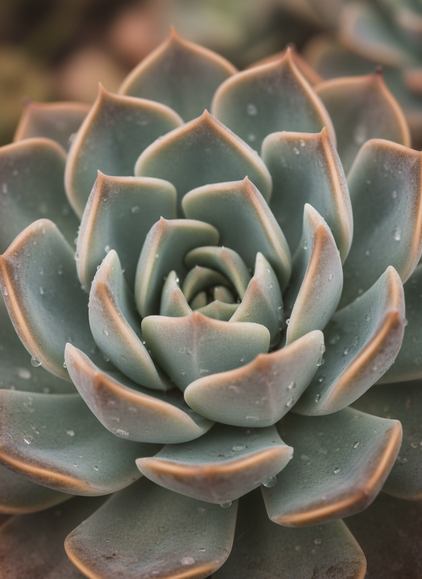 다육식물의 클로즈업 사진, 섬세한 잎사귀와 자연광, 식물 바탕화면.