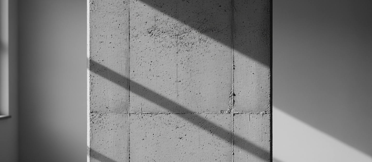 자연광과 그림자가 드리워진 미묘한 질감의 콘크리트 벽, 미니멀리스트 바탕화면.